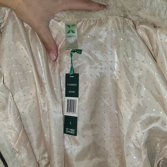 Green Tea Women's Fur Zip Up Jacket Tan Size L - Picture 8 of 10